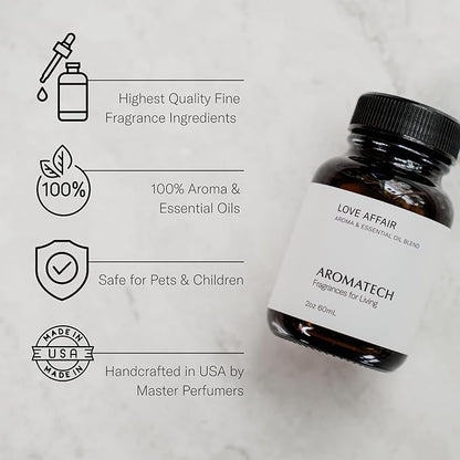 AromaTech Love Affair Aroma Essential Oil Blend: Luxury Hotel Inspired Aromatherapy with Jasmine, Saffron, Cedar & Amber for Ultrasonic Diffusers & Nebulizers - 0.3 fl oz, 10 mL