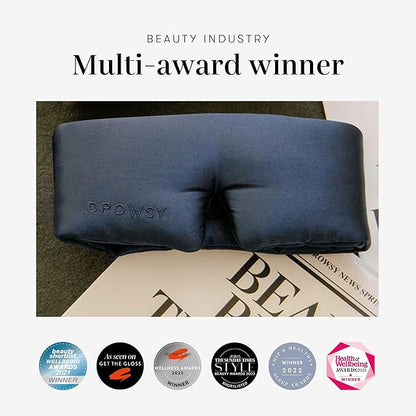 DROWSY Eyelash Protecting Silk Sleep Mask for Natural Lashes & Extensions. Deep Eye Cups, Zero Pressure, Total Blackout, Full Wraparound (Midnight Blue)