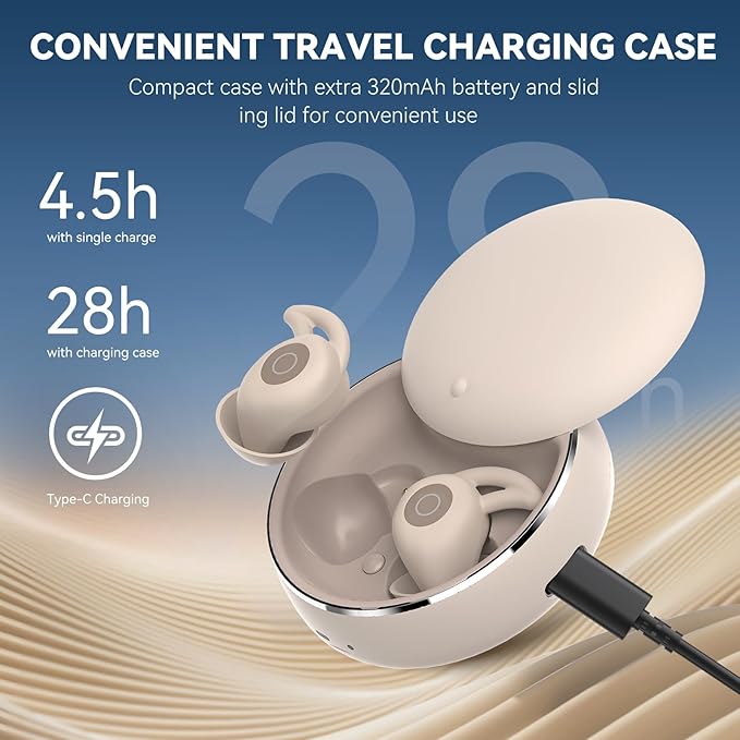 Sleepals Micro Sleep Earbuds for Side Sleepers, Sleep Headphones with Noise Reduction, Soft and Snug Fit Overnight, Slim and Light, 28hr Play with Travel Charging Case (Off-White)
