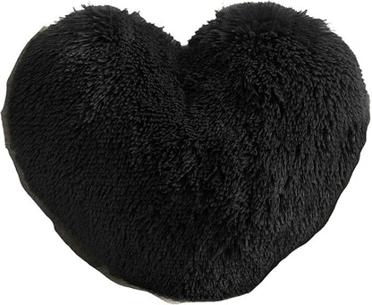 MorroMorn Fluffy Heart Throw Pillows, Shaggy Decorative Pillow for Sofa Couch Bed, Cute Room Decor Decorations for Women Girls Kids (Black)