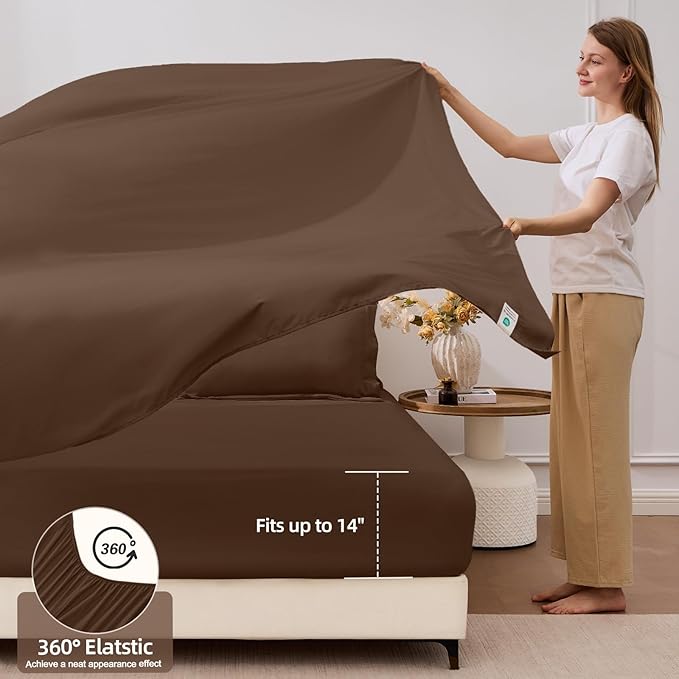 FUANNA 7 Pieces Queen Comforter Set, All Season Bed in a Bag Queen Size, Luxury Soft Bedding Sets with Comforter, Flat Sheet, Fitted Sheet, Pillowcases & Pillow Shams, Dark Brown
