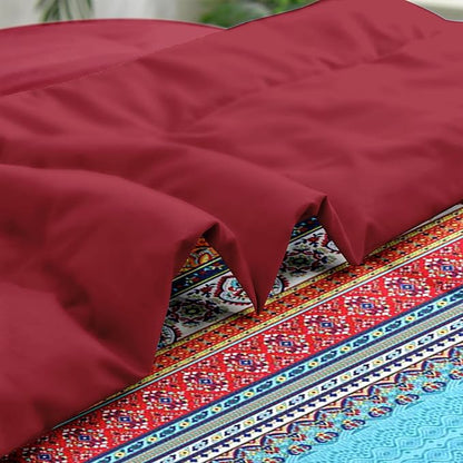 Comforter Set Queen Size, Vintage Paisley Leaf Floral 7 Pcs Bedding for Kids and Adults, Ethnic Geometric Flower Bed Sheet Sets with Fitted Sheet 2 Pillowcases & 2 Shams