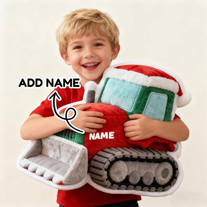 Custom Bulldozer Shaped Pillow Personalized Double-Sided Printed Cute Pillow Customized Christmas Party Commemorative Gift Sofa Decorative for Boys and Girls 8-32in