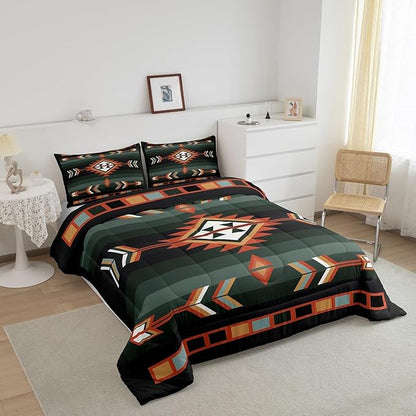 Erosebridal Southwestern Geometric Comforter Set Western Aztec Quilt Sets Boho Exotic Tribal Bedding Set King Rustic Farmhouse Home Decor Bohemian American Native Bed Set 2 Pillow Cases