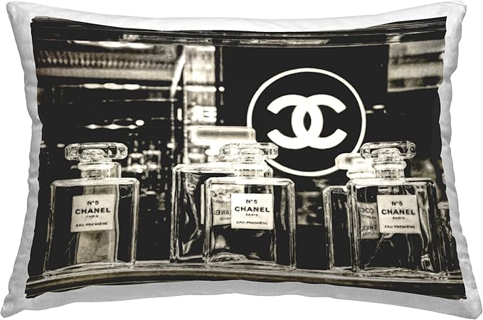 Stupell Industries Monochrome Perfumes Display Design by Graffitee Studios Throw Pillow