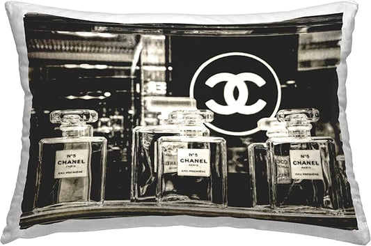 Stupell Industries Monochrome Perfumes Display Design by Graffitee Studios Throw Pillow