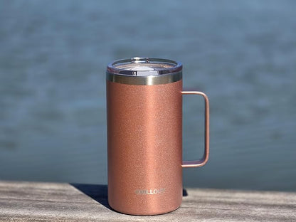 CHILLOUT LIFE Stainless Steel Vacuum Insulated Coffee Mug 20 oz (Set of 2) with Handle and Lid, Large Thermal Camping Coffee Mugs with Sliding Lid for Men & Women, Keeps Your Beverages Hot & Cold
