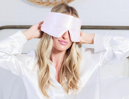 Padded Silk Sleep Mask in Gift Box, Total Blackout Liner Blocks Light, Sleep Longer, Lightweight, Natural Silk Eye Mask, Soft Lightweight Stuffing Feels Like a Cloud on Your Eyelids (Prosecco Pink)