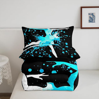 Erosebridal Girls Gymnastics Bedding Set - Blue Tie Dye Queen Size Comforter Set with Down Comforter for Gymnast Kids & Teens - Dance Room Decor & Sport Game Duvet Set