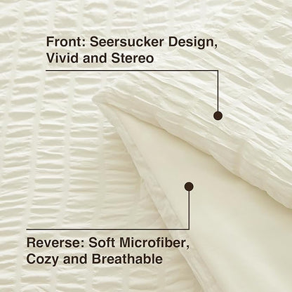 Love's cabin Seersucker Ivory Twin XL Comforter Set, 5-Piece All Season Lightweight Bed in a Bag Bedding Set with Comforter, Flat Sheet, Fitted Sheet, Pillowcase and Sham | Soft, Breathable, Lightweight