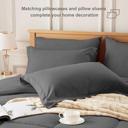 Newspin Twin XL Comforter Set Grey - Bed in a Bag Twin XL Size 5 Pieces, All Season Bed Set, Fluffy Comforter Set with Sheets, Sheet Set Quilt Blanket, Pillowcases & Shams