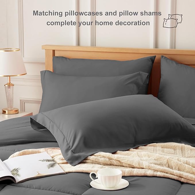 Newspin Twin Comforter Set Grey - Bed in a Bag Twin Size 5 Pieces, All Season Bed Set, Fluffy Comforter Set with Sheets, Sheet Set Quilt Blanket, Pillowcases & Shams