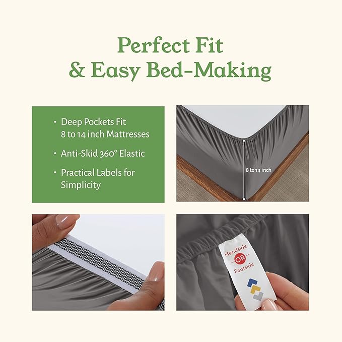California Design Den Extra Long Twin Sheets Set - Soft 100% Organic Cotton, Crisp Percale, Twin XL Sheet Sets with Deep Pockets, Crisp, Breathable & Durable Bedding, Dorm Essentials for Guys - Grey
