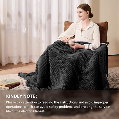 Homemate Electric Heated Blanket Queen Size - 84"x90" Heating Blanket Queen Size Dual Control 1/2/4/6/8 Hours Auto-Off 10 Heat Level Over-Heat Protection Soft Flannel Sherpa ETL Certification