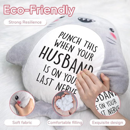 Valentines Day Gifts for Wife- Cute Shark Pillow- Wife Anniversary Birthday Gifts from Husband, Birthday/Bridal Shower Friend Gift for Women, Gag/White Elephant Gift for Adults, 15”×15”
