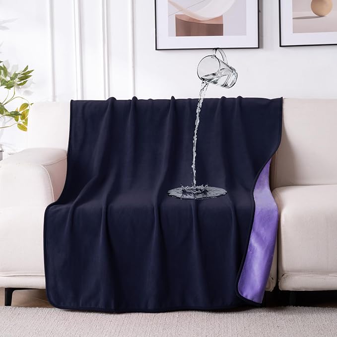 QiyI Waterproof Blanket for Bed Couch Sofa, Small Washable Reversible & Reusable Pet Dog Cat Throw Blanket, Leakproof Stain Resistant Sofa Cover, 40"x60", Dk Purple/Lt Purple