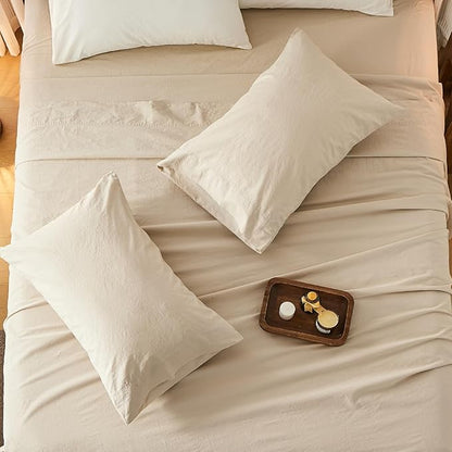 Bedlifes 100% French Linen Sheets King Size 18-24”Extra Deep Pocket 4-Piece Set Breathable & Moisture-Wicking,Soft & Durable Sheets for Thick Mattresses(Linen)