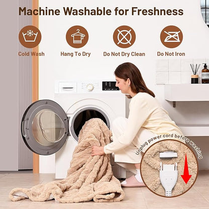 Heated Throw Blanket Electric 50"x60" - Soft Sherpa Throws with 9 Heat Levels and 1-10 Hour Timer, Machine Washable, Cozy Couch Blanket for Home & Office, Christmas & House Warming Gifts - Beige