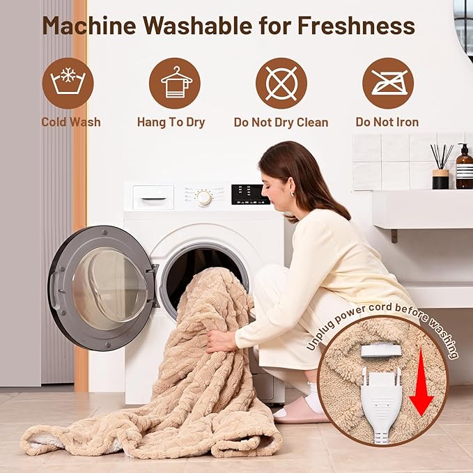 Heated Blanket Electric Queen Size - 84"x90" Electric Blanket with Dual Control, 9 Heat Levels and 1-10 Hours Timer, Soft Jacquard Fleece & Sherpa Washable, Great Gift Idea - Beige