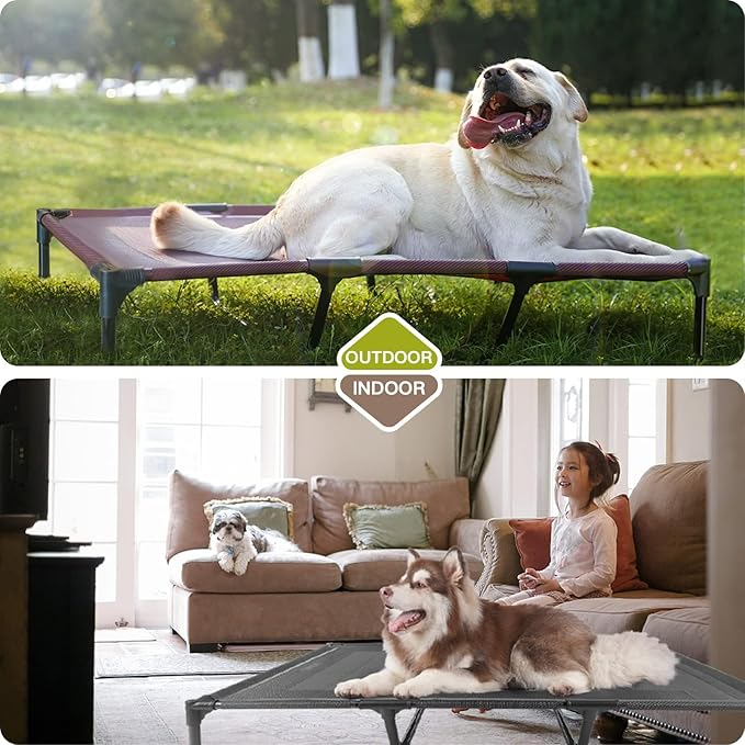 suddus Elevated Dog Bed for Medium Dogs, Dual Support Cooling Cot with Teslin Mesh, Portable Waterproof Pet Bed for Indoor/Outdoor Use, Medium, 30x23x6.3 Inch, Grey
