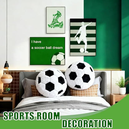 2 Pcs Soccer Pillow, Soft Fluffy Round Cushion Soccer Shaped Throw Pillows, Sports Theme Plush Pillow, Ideal Couch, Bedroom & Soccer Room Decor Valentines Day Gifts (15.8 Inch)