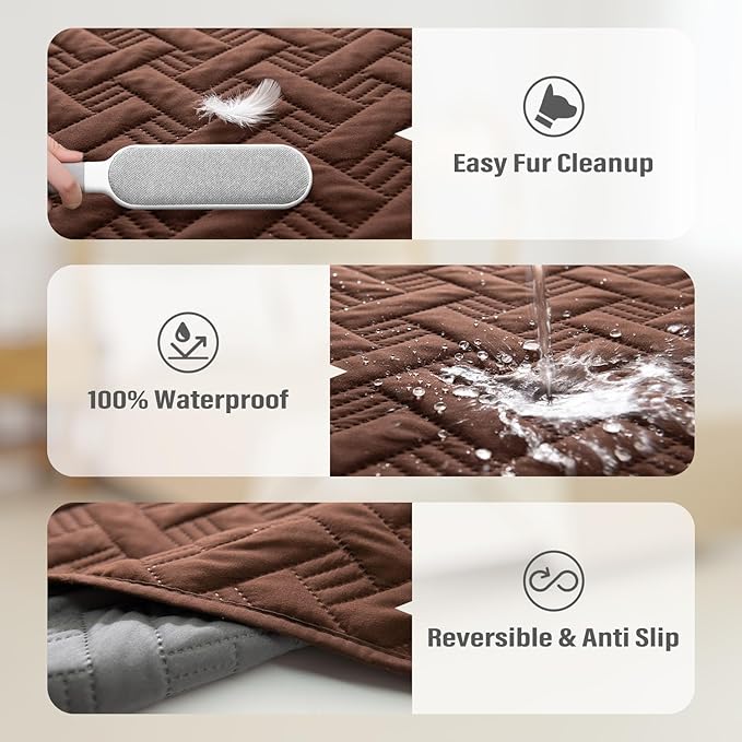 BOCTOPUG Dog Bed Cover for Pets - Blankets Rug Pads for Couch Protection Waterproof Bed Covers Dog Blanket Furniture Protector Reusable Changing Pad (Dark Grey+Brown, 20"x30")