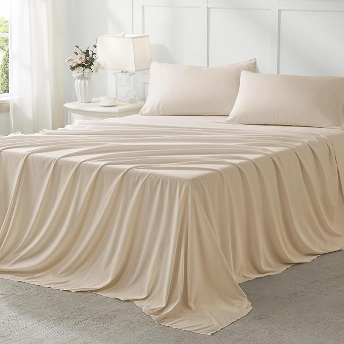 Anluoer Queen Comforter Set 7 Piece, Cream Bed in a Bag with Sheets, Comforters Queen Size Bedding Sets with 1 Comforter, 2 Pillow Shams, 2 Pillowcases, 1 Flat Sheet,1 Fitted Sheet