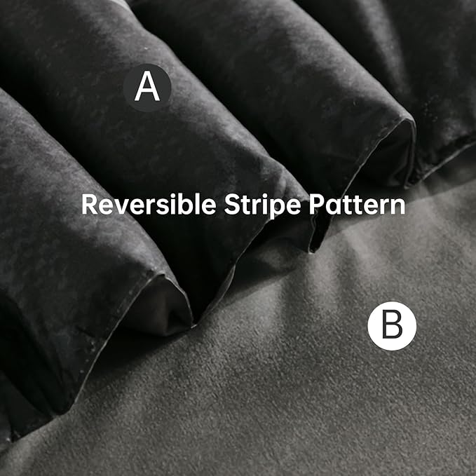 Xruibed Black Queen Comforter Set 7 Pieces, Black Grey Boho Striped Bed in a Bag Queen Size Soft Microfiber All Season Bedding Set with Comforter, Sheets, Pillowcases & Shams(90"×90")