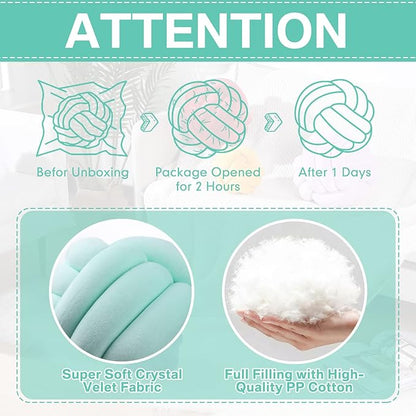 Namalu 2 Pcs Soft Knot Pillow Ball, Decorative Round Throw Knotted Pillows Cushion, Handmade Stuffed Ball Pillows for Winter Bedroom Sofa Couch Home Decor(7.87 Inches,Light Green)