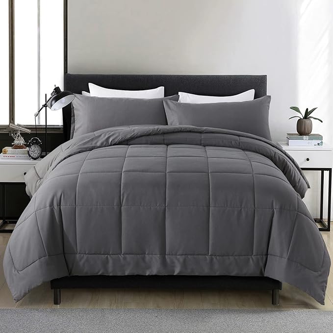 DOWNCOOL Twin Comforter Set -All Season Bedding Comforters Sets with 1 Pillow Case -2 Pieces Bed Set Down Alternative Comforter Set -Grey Twin Bedding Sets(64"x88")