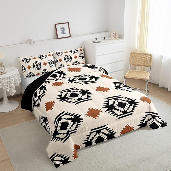 Erosebridal Western Aztec Quilt Comforter Rustic Boho Abstract Geometric Bedding Set Toddler,Southwestern Cowboy Comforter Set for Kids Adults Southwest Tribal Bohemian Bed Set 1 Pillow Case