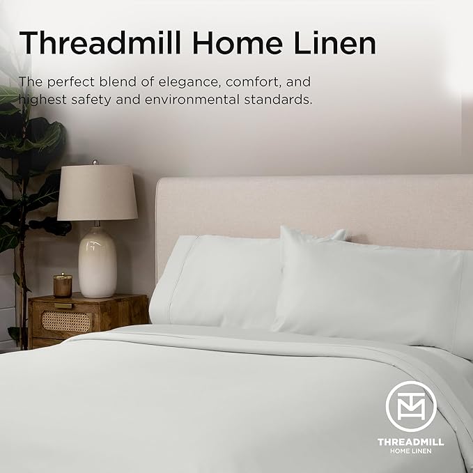 Threadmill Luxury Supima Cotton Sheets, Luxury 1000 Thread Count Soft 100% Cotton Sheets for Queen Size Bed, 4 Pc Light Grey Bed Sheets Queen Set, 5-Star Hotel Quality Deep Pocket Bed Sheets Set