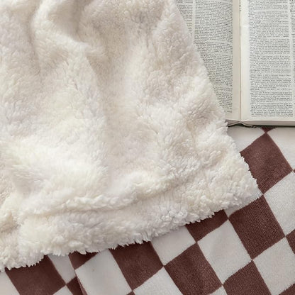 LOMAO Sherpa Throw Blanket Fleece Blanket with Checkered Pattern Soft Thick Blanket for Couch, Bed, Sofa Luxurious Warm and Cozy for All Seasons (Coffee, 60"x80")