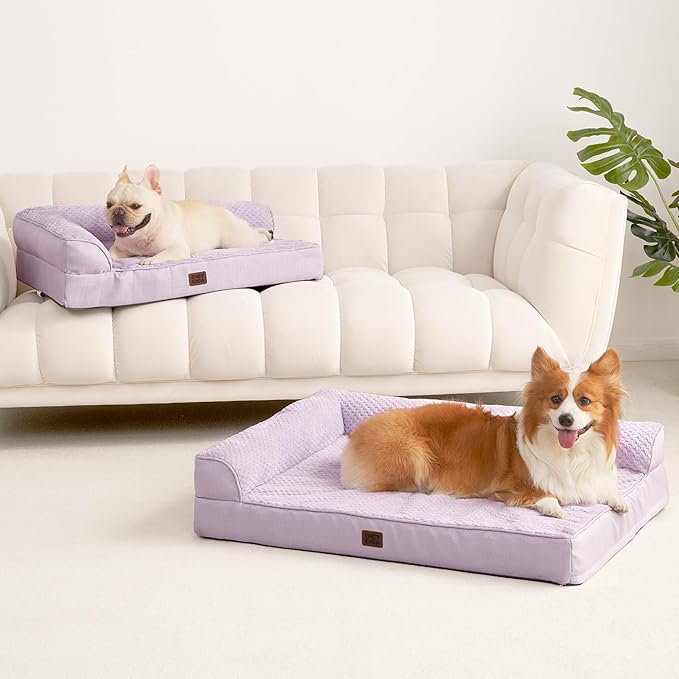 EHEYCIGA Large Dog Bed Memory Foam for Crate, Orthopedic Dog Bed Large Size Dogs with Washable Removable Cover, Waterproof Pet Sofa Couch with Nonskid Bottom, 35x22x6, Lilac