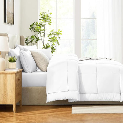 CozyLux Full Size Comforter Sets White, 7 Pieces Bed in a Bag, White Comforter Full Size, All Season Bedding Sets with Stitch Quilted Comforter, Flat Sheet, Fitted Sheet, Pillowcases