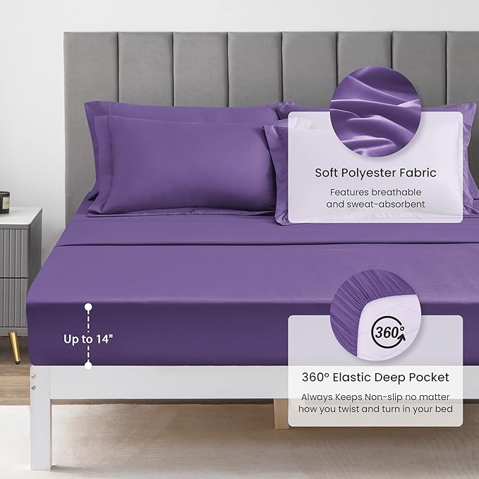Love's cabin Full Comforter Set Purple, 7 Pieces Full Bed in a Bag, All Season Bedding Sets with 1 Comforter, 1 Flat Sheet, 1 Fitted Sheet, 2 Pillowcase and 2 Pillow Sham