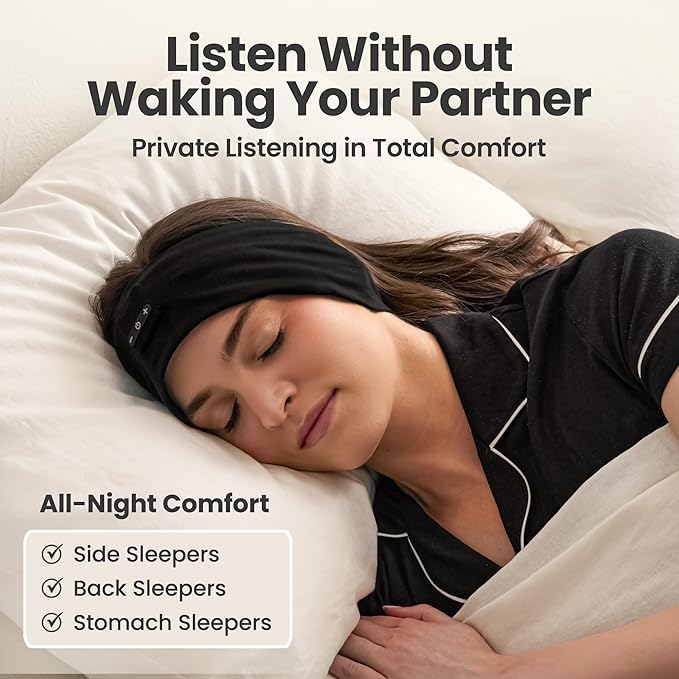 SleepSound Loose-Fitting Bluetooth Sleep Headband Speakers for Sleeping, Soft Headphones for Sleeping On Side, 20 Hr Battery, Wireless Sleep Headphones, Snoozeband Headband Earphones for Side Sleepers