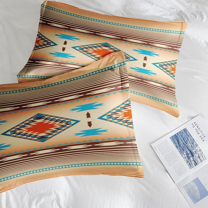 Comforter Set King Size, Southwest Western Vintage 7 Pcs Bedding for Kids and Adults, Mexico Stripe Country Bed Sheet Sets with Fitted Sheet 2 Pillowcases & 2 Shams for Bedroom Bed Decor