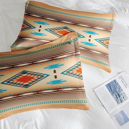 Comforter Set Full Size, Southwest Western Geometric 7 Pcs Bedding for Kids and Adults, Mexico Stripe Turquoise Bed Sheet Sets with Fitted Sheet 2 Pillowcases & 2 Shams
