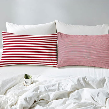 Girl Stripe Comforter Set Queen Size Red White Ticking Stripes Bedding Set Bedroom Decor Horizontal Striped Lines Reversible Down Comforter for Kids Women Modern Abstract Soft Lightweight Duvet Set