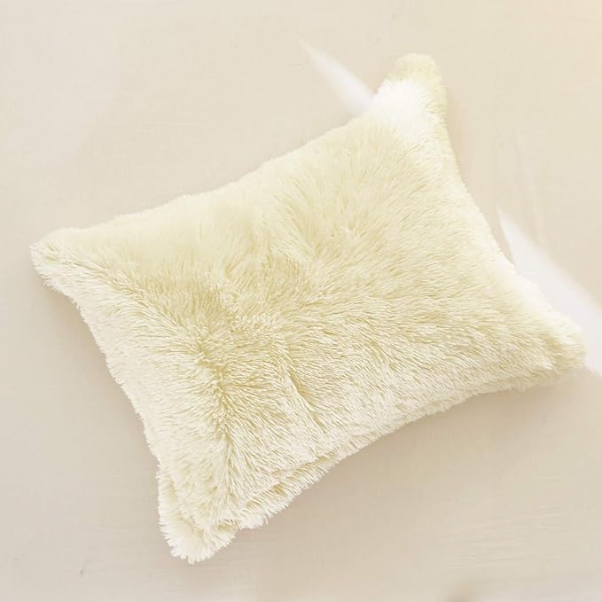 Flysheep Luxury Faux Fur Full/Queen Size Winter Comforter Set Shaggy Velvet Cream Beige Long Hair, 3 Pieces Plush Flannel Sherpa Backing Reversible Soft Microfiber Super Warm Bedding Set for Holiday
