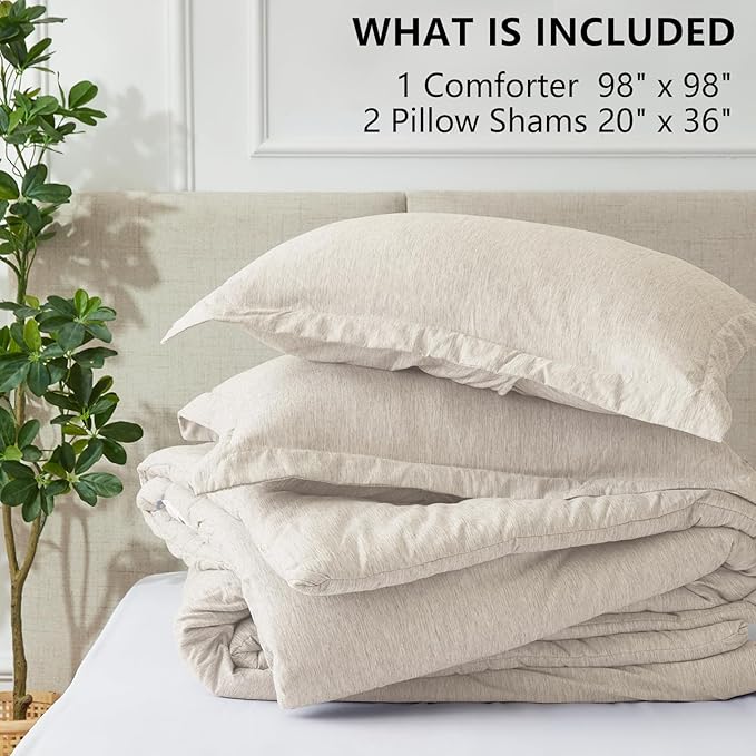 CozyLux Oversized Queen Comforter Set, 3 Pieces 98x98 Beige Soft Luxury Cationic Dyeing Bedding All Season, Lightweight Breathable Fluffy Bed Sets with 1 Alternative Comforter and 2 Pillow Shams