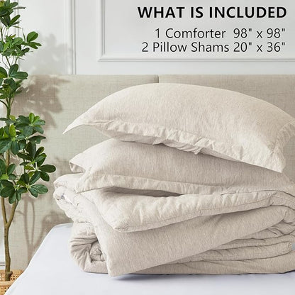 CozyLux Oversized Queen Comforter Set, 3 Pieces 98x98 Beige Soft Luxury Cationic Dyeing Bedding All Season, Lightweight Breathable Fluffy Bed Sets with 1 Alternative Comforter and 2 Pillow Shams