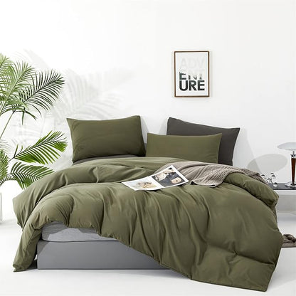 Cottonight Olive Green Bedding Set - Queen Size, Army Green Comforter, Blanket & Quilts - Modern, Soft, Breathable - 3 Piece Set for Women & Men