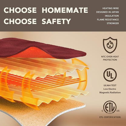 Homemate Heated Blanket Electric Throw - 50"x60" Heating Blanket Throw 1/2/4/6/8 Hours Auto-Off 10 Heat Level Over-Heat Protection Flannel Sherpa ETL Certification