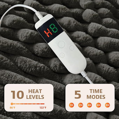 Heated Blanket Electric Throw 50″x60 ″Inch - Thick Striped Flannel Electric Blanket,10 Heating Levels, 1-12 Hours Auto Off, Fast Heating Heating Blanket with Overheat Protection.