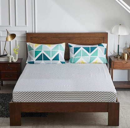 Green Yellow Bed in a Bag 6 Pieces Twin Size Comforter Sheet Set Triangles Print -Summer Soft Complete Bedding Set (1 Comforter 2 Pillow Shams 1 Flat Sheet 1 Fitted Sheet 1 Pillowcases)