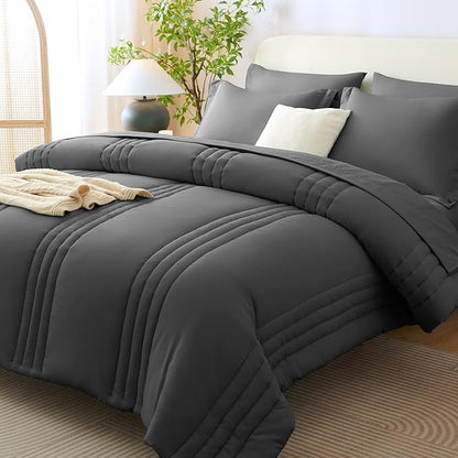 CozyLux Full Size Comforter Sets - 7 Piece Bed in a Bag Dark Grey Comforter Set with Sheets Bed Set All Seasons, Soft Bedding Set with Down Alternative Comforter, Sheets, Pillowcases & Shams