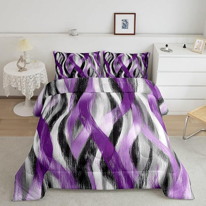 Erosebridal Geometric Stripes Comforter Twin Modern Abstract Comforter Set Black Grey Purple Bedding Set for Girls Teen Women Swirl Lines Quilt Duvet Room Decor 2 Pcs