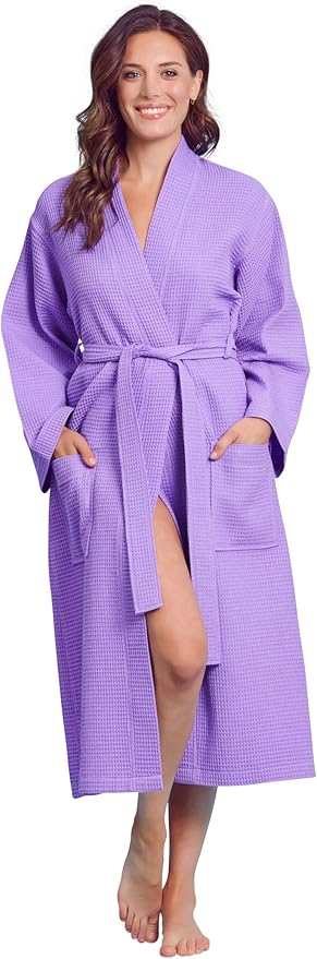 Luxurious Bathrobe for Women - Soft & Absorbent - Lightweigh & Comfort - Long & Kimono - Waffle & Cotton - Hotel/Spa Robe